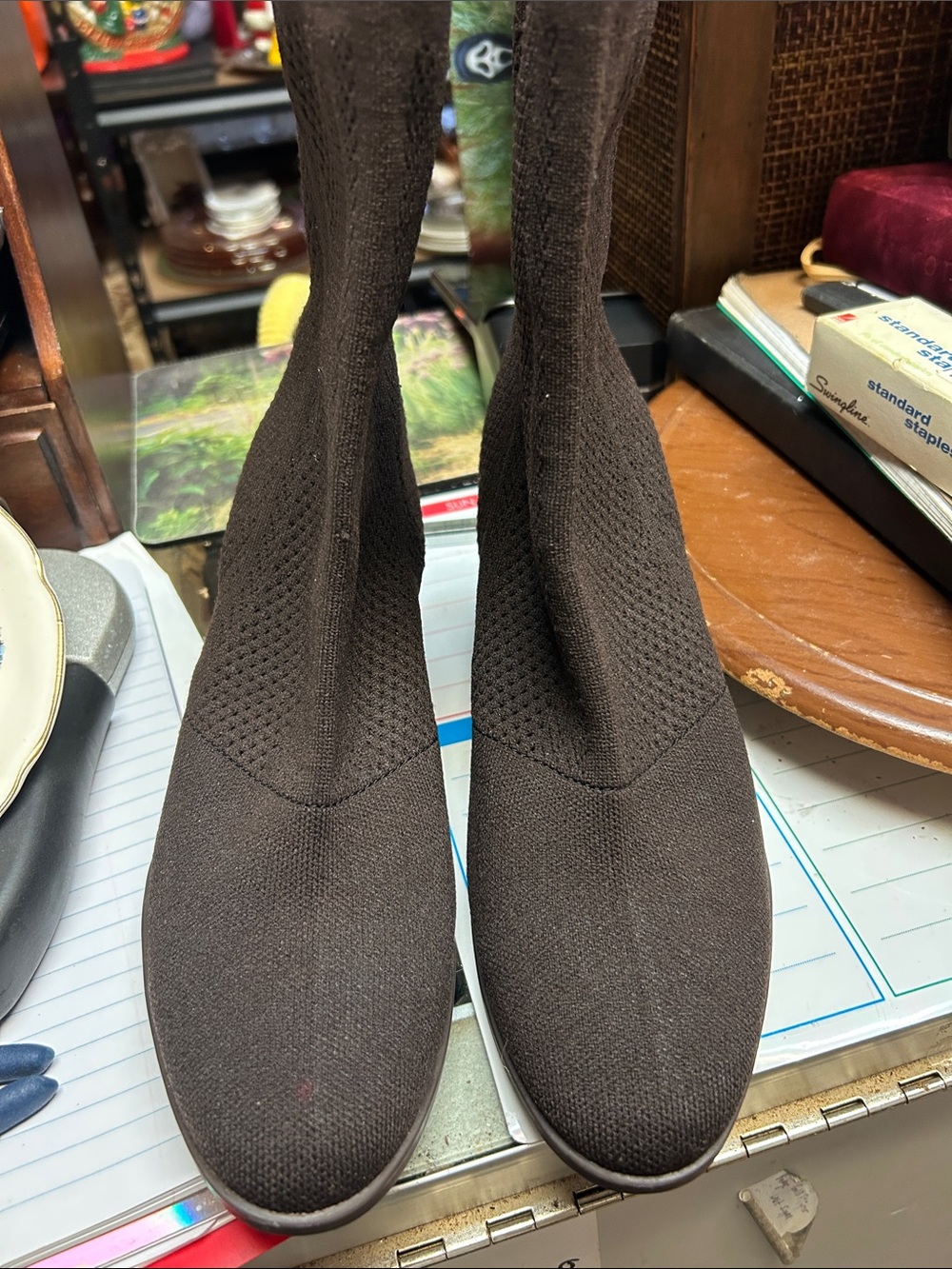 Born Men's Stretch Knit Slip-On Boots — Brown